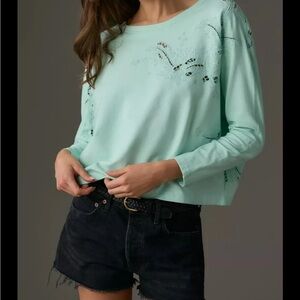 Anthropologie Embroidered Swearshirt Pullover Long Sleeve Size Medium